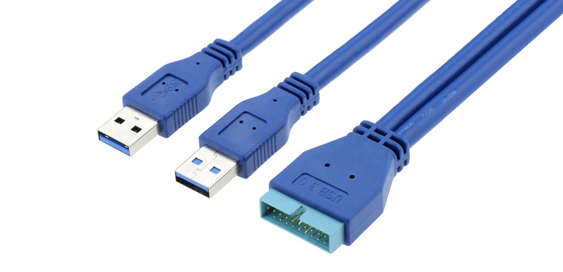 Cable macho de 20 PIN a cable macho USB tipo A doble