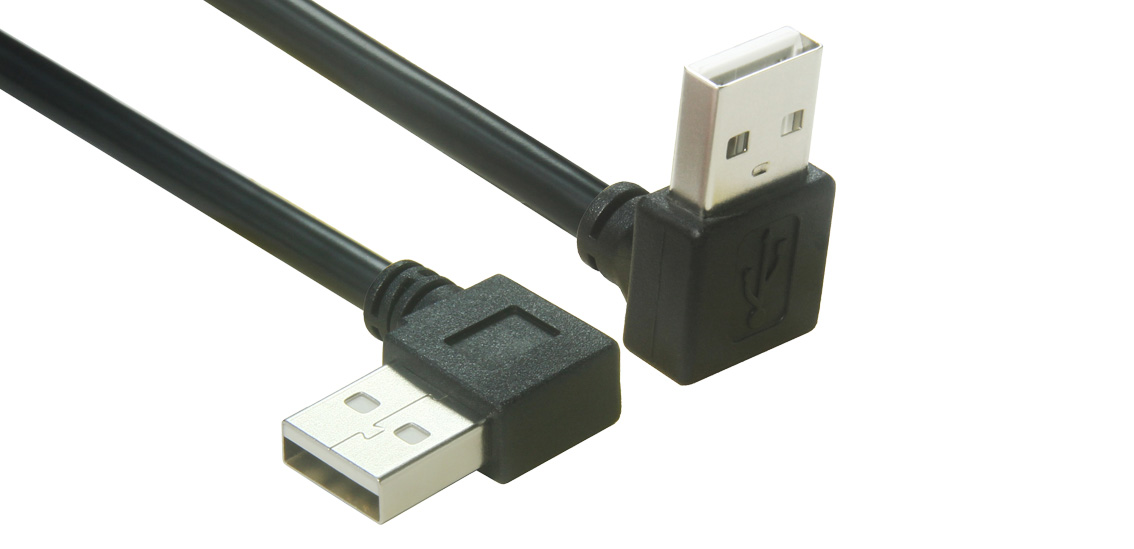 כבל USB 2.0 Type A זכר לזכר בזווית ישרה