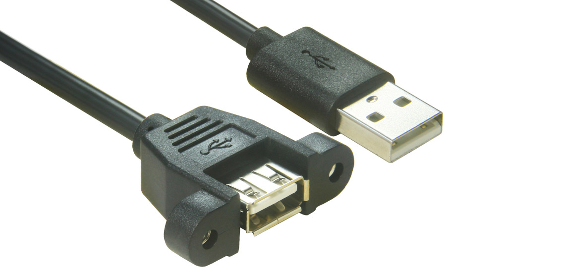 כבל מאריך USB 2.0 Type A זכר לנקבה עם נעילת ברגים