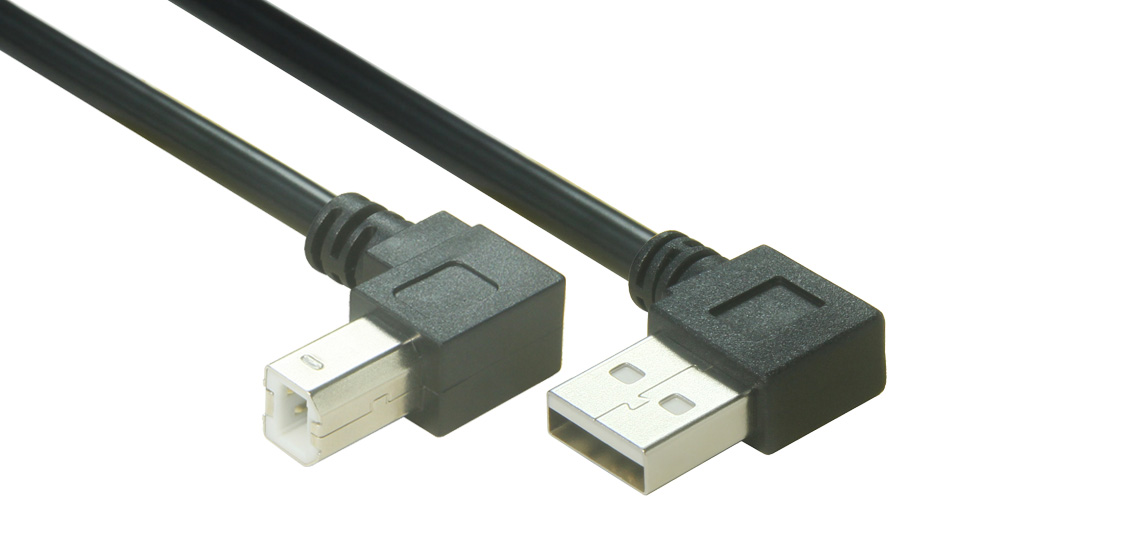 כבל מדפסת זכר מסוג USB 2.0 מסוג A מסוג A לזכר מסוג B בזווית ישרה