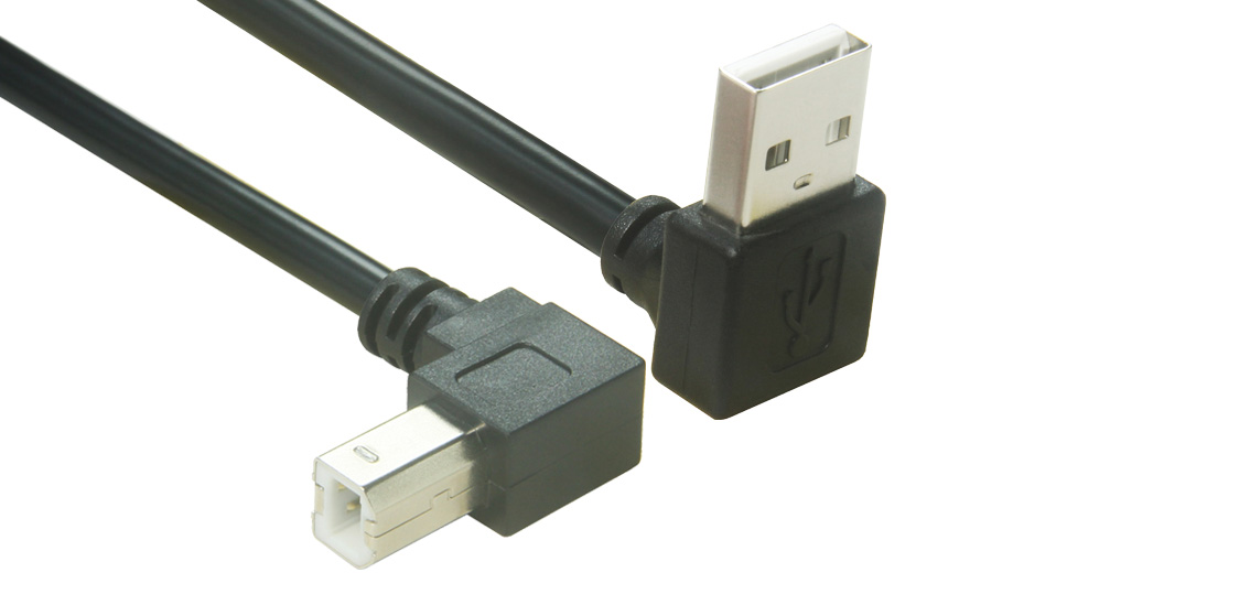 כבל מדפסת זכר מסוג USB 2.0 מסוג A מסוג A לזכר מסוג B בזווית ישרה