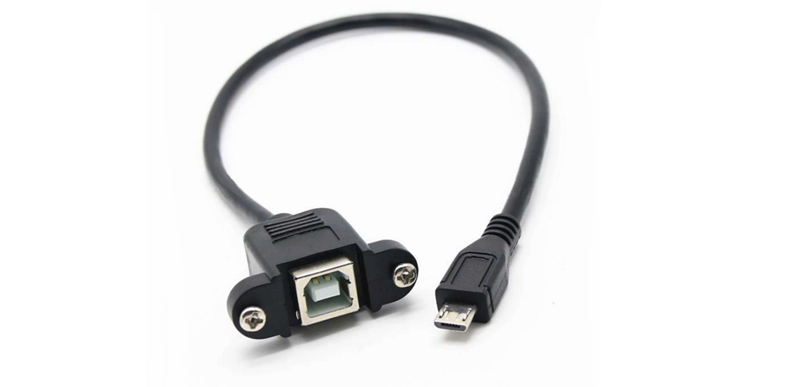 USB 2.0 Micro B a Tipo B hembra con tornillos de bloqueo