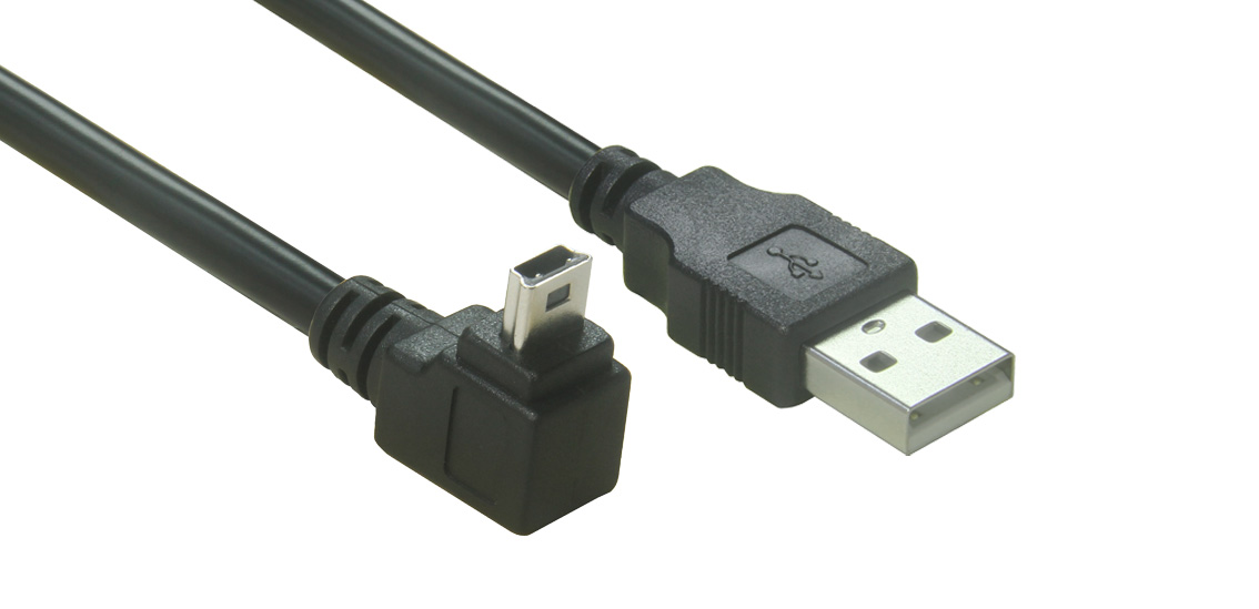 כבל USB 2.0 Type A לזווית ישרה Mini B 5Pin