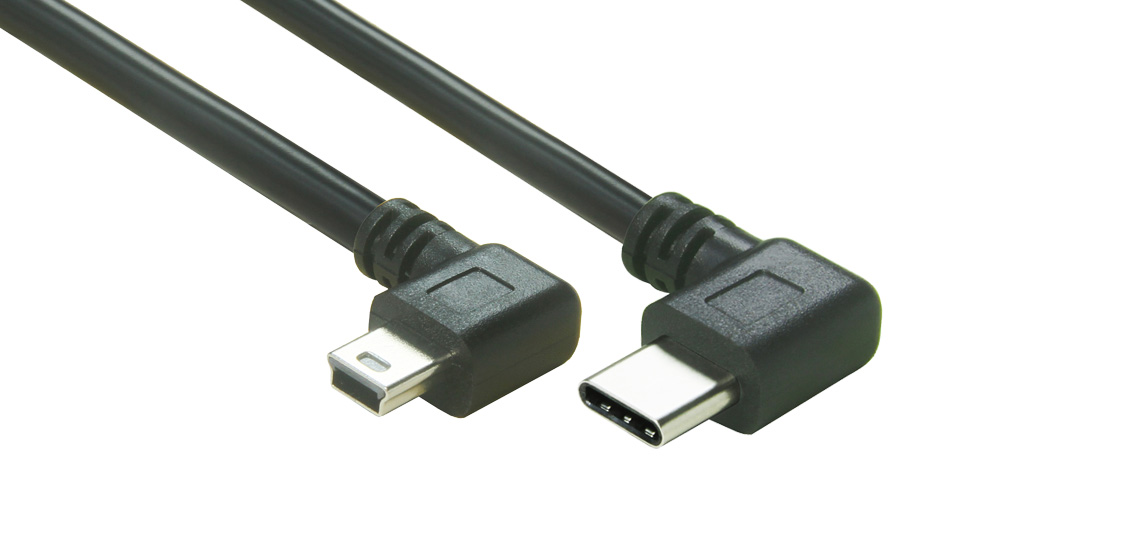 Dik Açılı USB Tip C - Mini B Kablosu