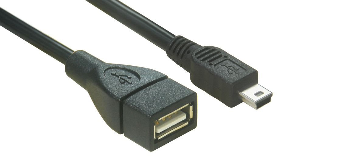 USB 2.0 ميني B إلى كابل أنثى من النوع A