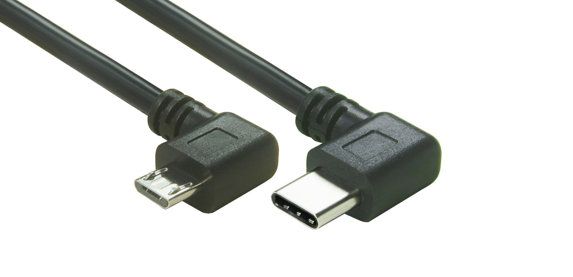 Cabo USB C para Micro B de ângulo reto