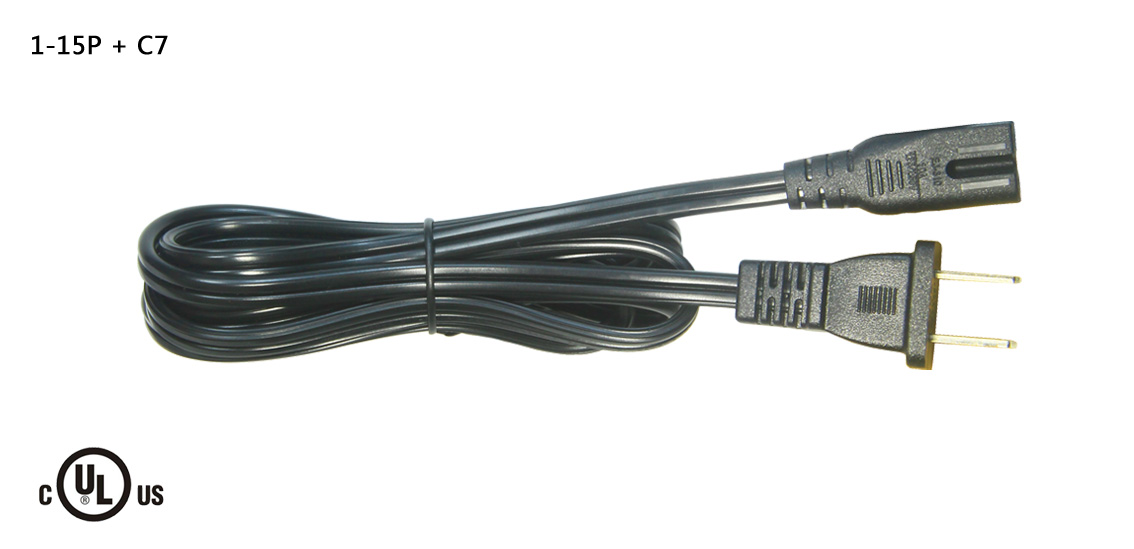 Одобренный UL & CSA шнур питания переменного тока в Америке / Канаде с 2-контактным разъемом NEMA 1-15P