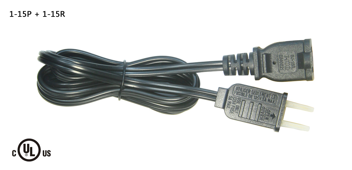 Cable de alimentación de CA aprobado por UL & CSA para Estados Unidos / Canadá con conector hembra NEMA 1-15R de 2 pines