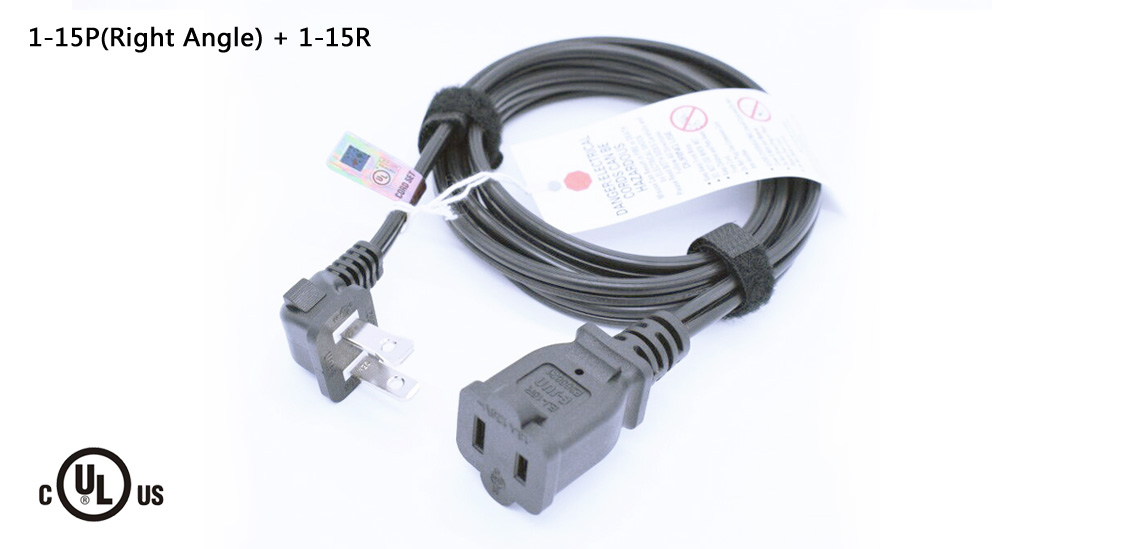 Cable de alimentación de CA aprobado por UL & CSA para Estados Unidos / Canadá con conector hembra NEMA 1-15R de 2 pines