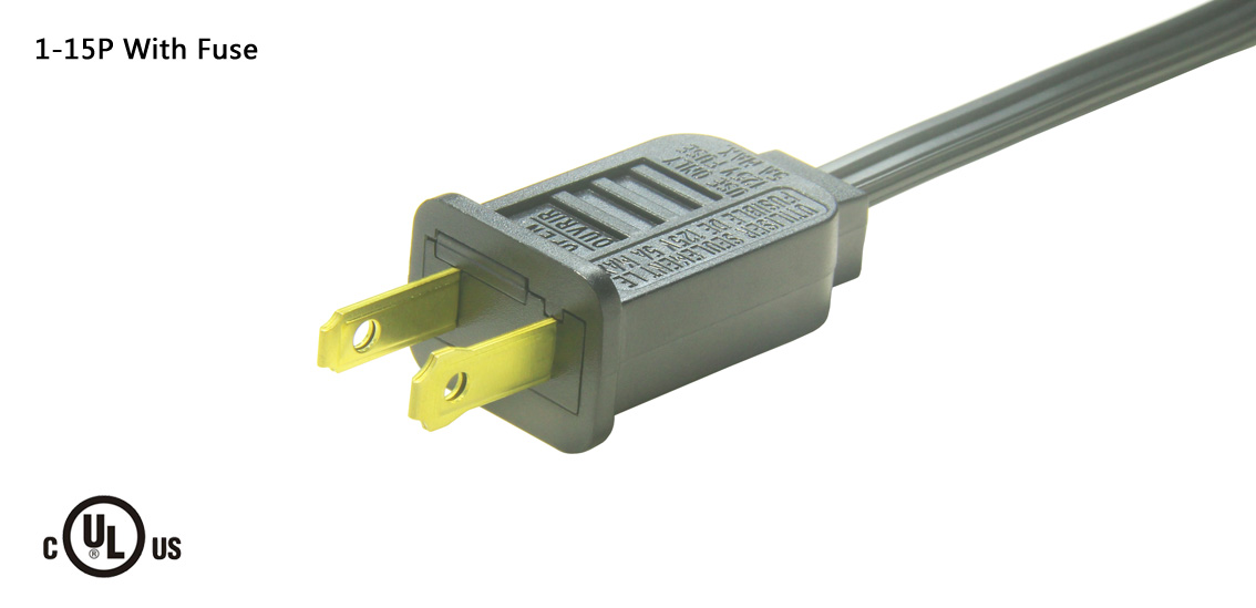 Cable de alimentación NEMA 1-15P Pulg aprobado por UL & CSA para Estados Unidos / Canadá con fusible