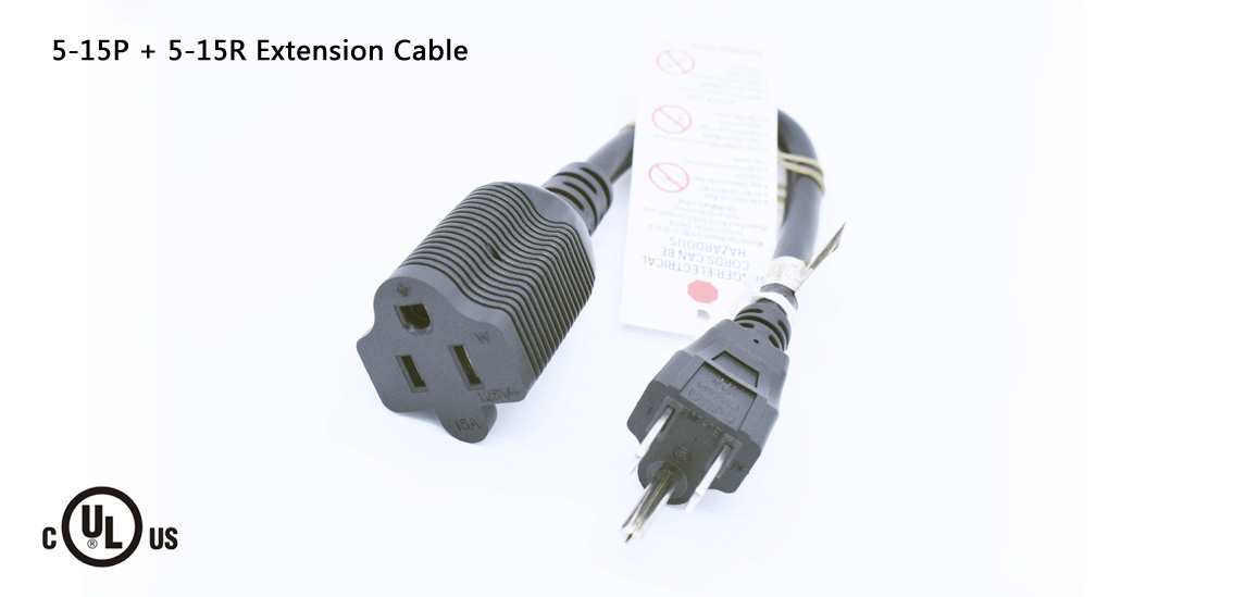 UL&CSA Approved America/Canada 5-15P to 5-15R Extension Power Cord