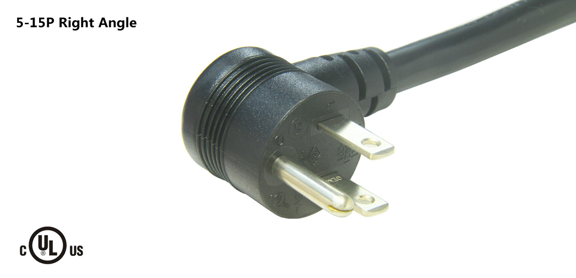 Cable de alimentación NEMA 5-15P de ángulo recto aprobado por UL & CSA para Estados Unidos / Canadá
