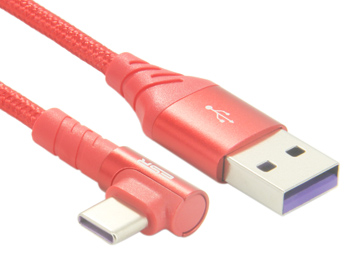 الزاوية اليمنى USB 3.1 A إلى C الألومنيوم شل النايلون مضفر 5A سوبر كابل شحن سريع