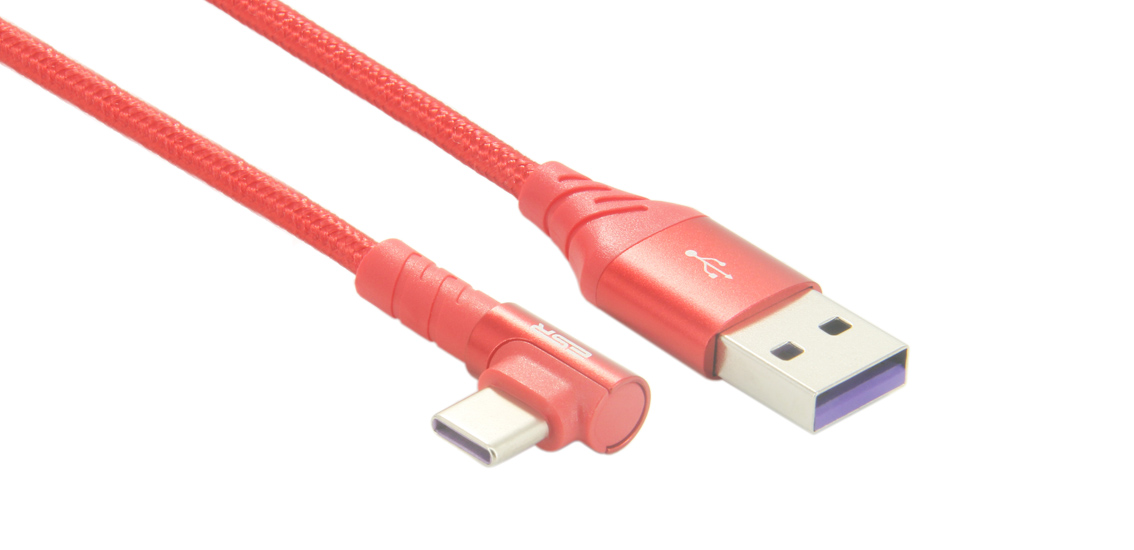 Ángulo recto USB 3.1 A a C Aluminio Shell Nylon trenzado 5A Cable de carga súper rápida