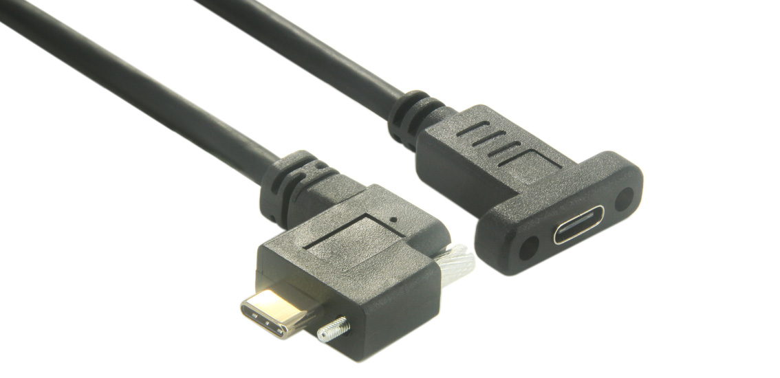 Cabo USB C de ângulo reto com bloqueio de parafusos