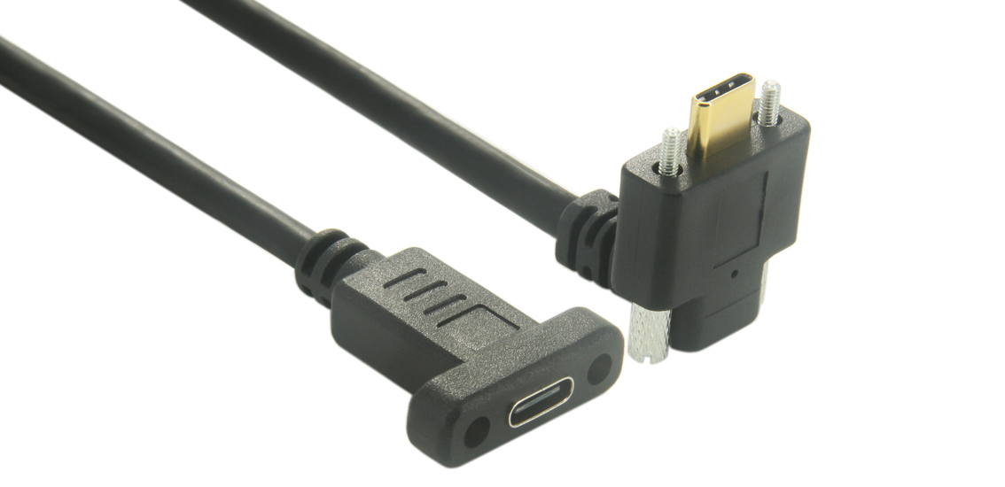 Cabo USB C de ângulo reto com bloqueio de parafusos