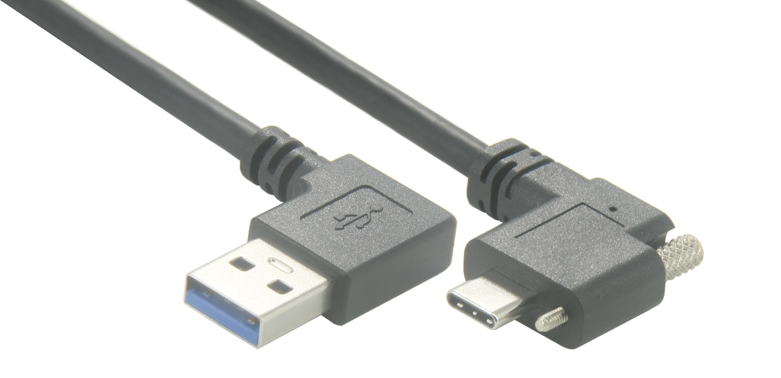 Cable USB C de bloqueo de tornillo de ángulo recto
