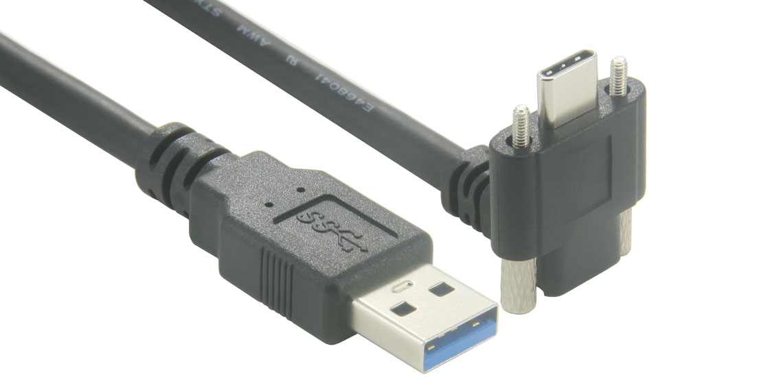 Cable USB C de ángulo recto de bloqueo de dos tornillos de alta calidad