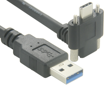 כבל USB C איכותי בעל שני ברגים ננעלים בזווית ישרה