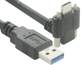 Zwei Schrauben verriegeln rechtwinkliges USB-C-Kabel