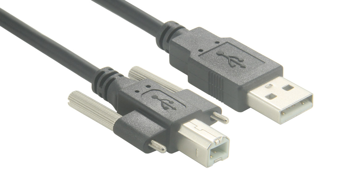 USB 2.0 Type B Male Cable With Screws Lock