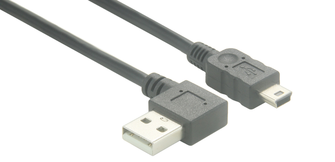 Cable USB 2.0 tipo A a mini B de 5 pines de ángulo recto