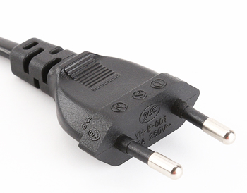 CE&VDE Approved 2 Pole Euro Plug, CEE 7/16, 2 Pole without Earthing Contact Power Cord