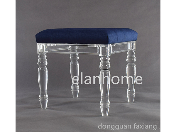 acrylic stool with blue cushion