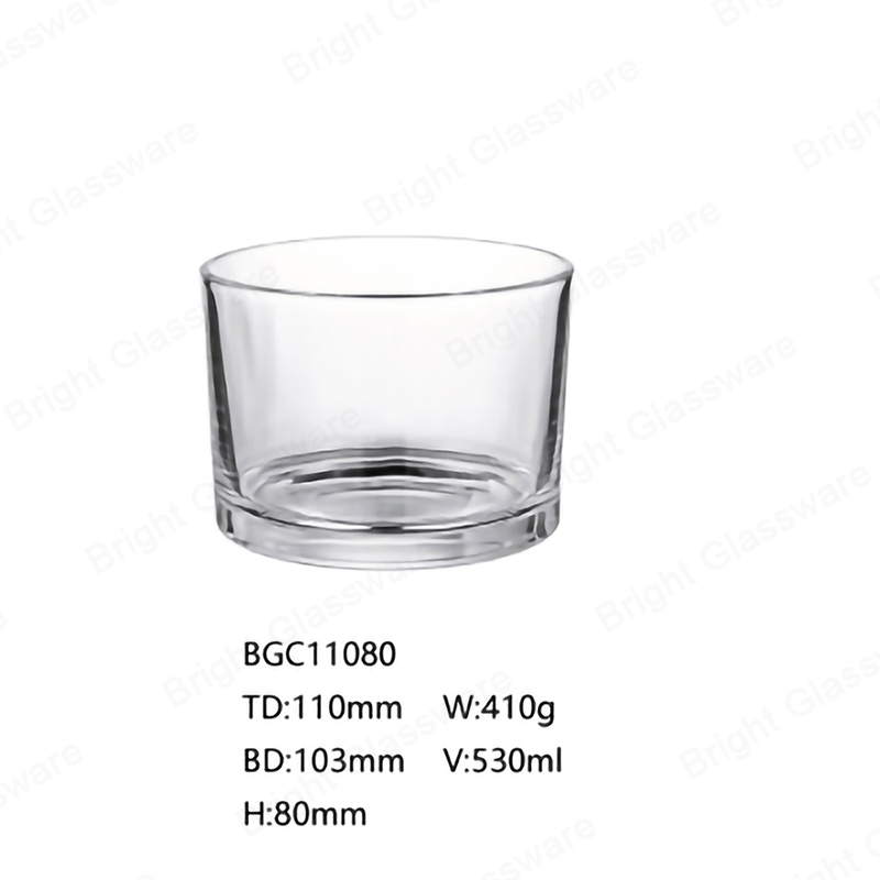 Fábrica 110 * 80 mm 530ml 18oz 410g redondo claro cristal frascos de vela BGC11080