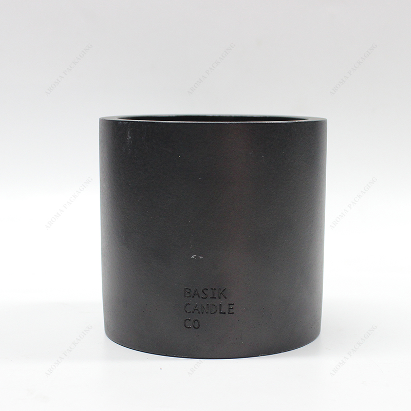 圆形黑色混凝土蜡烛罐带盖