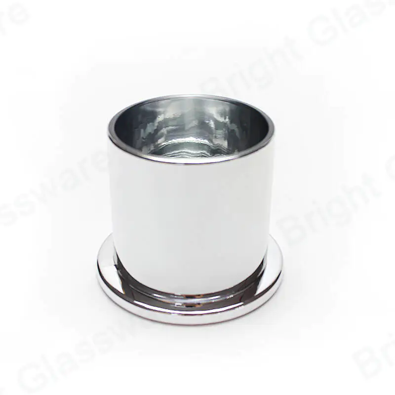 Rond Mercury Silver Domed Cover Glass Candle Holder Cloche Jar avec base en verre