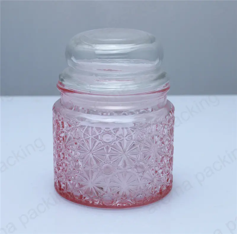 空浮雕玻璃蜡烛罐，带气密玻璃平盖