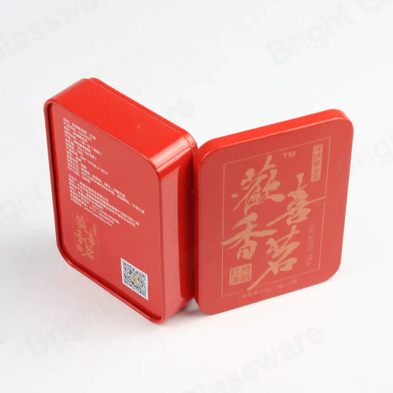 Cartucho de té de impresión roja de estilo chino estaño metal rectangular de café almacenamiento de envases cajas de regalo