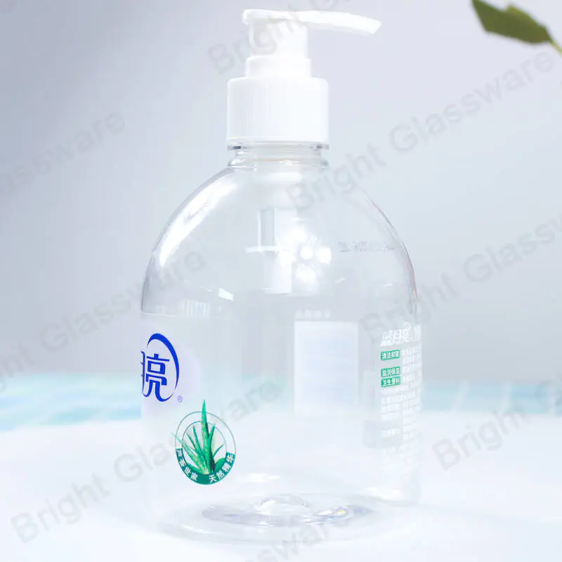Botella vacía de plástico transparente para lavar a mano 500ml con bomba en stock