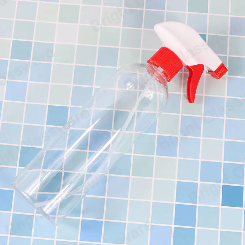 Botella pulverizadora de gatillo Boston redonda transparente 500ml botella de detergente botella de spray de riego