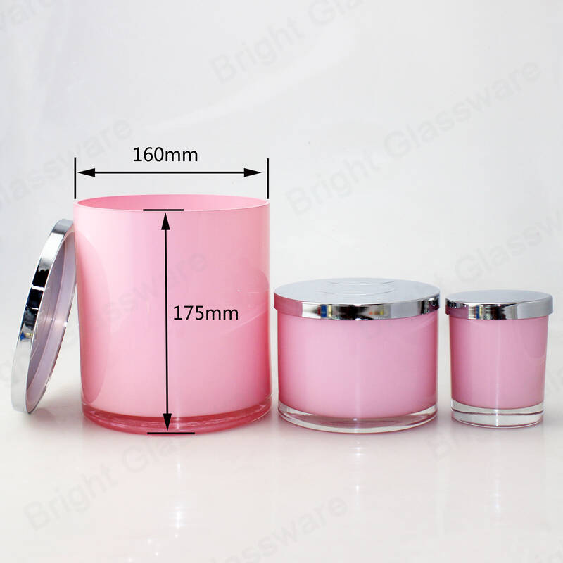 2550ml 1000ml 300ml Pink Candle Glass Jar Container With Gold/Silver Lid