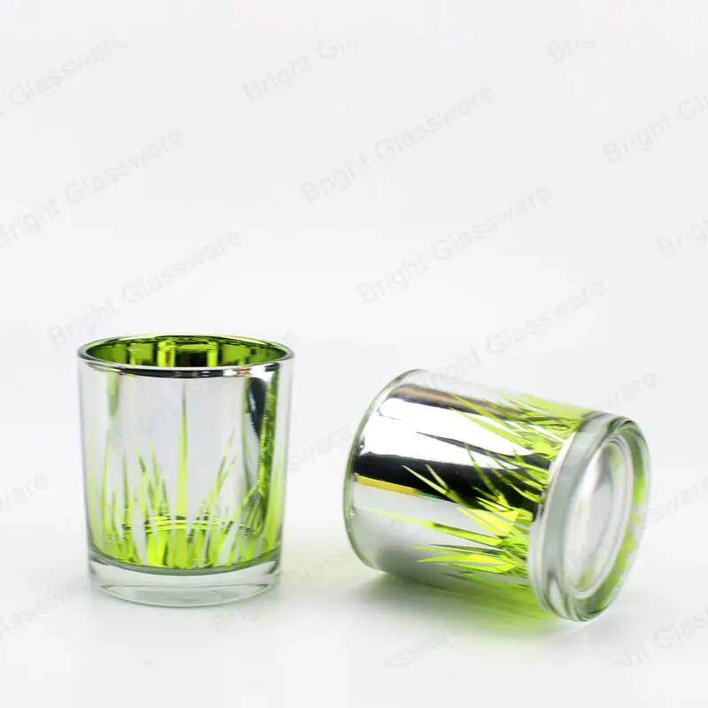 Recipientes de velas de vidrio plateado cilindro grabado con láser candelabro para centros de mesa de boda