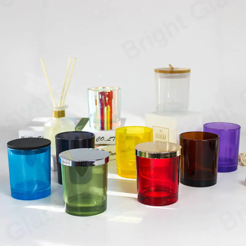 定制彩色豪华空玻璃蜡烛罐，带金属盖，用于家居装饰