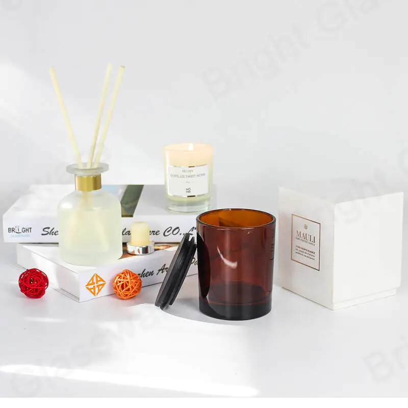 Nouvelle décoration de Noël 8oz bocal de bougie en verre ambré avec couvercle en bois et boîte