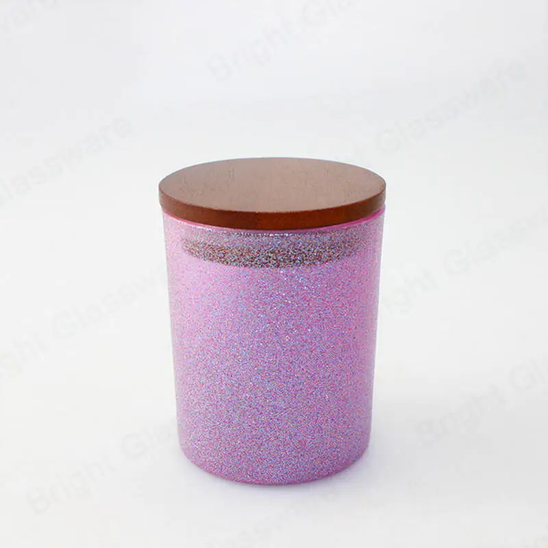 カスタムユニークな紫色スプレー空のキャンドルジャーガラスキャンドル容器蓋卸売
