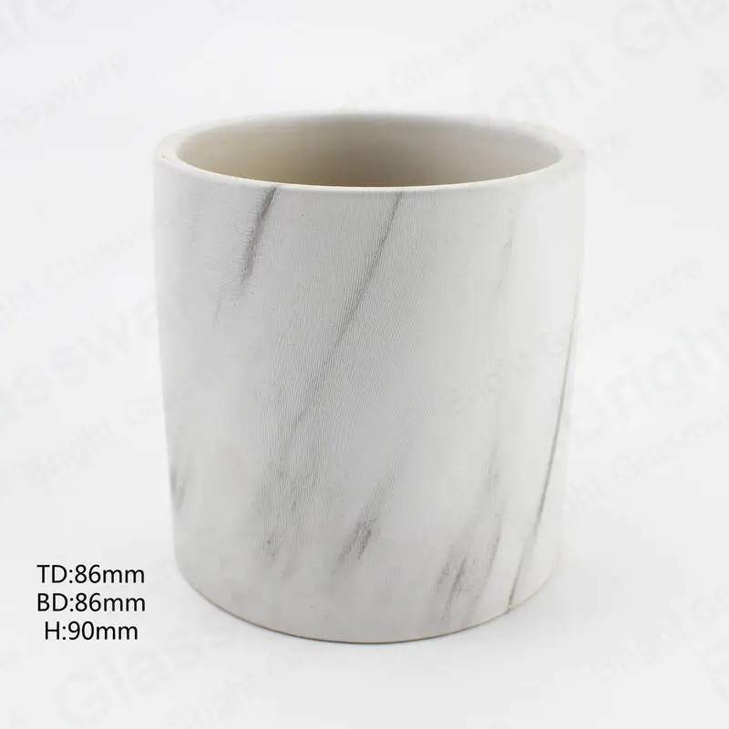 Custom Matte White Marble Ceramic Jar Cylinder Ceramic Candle holder para Home Christmas Decor