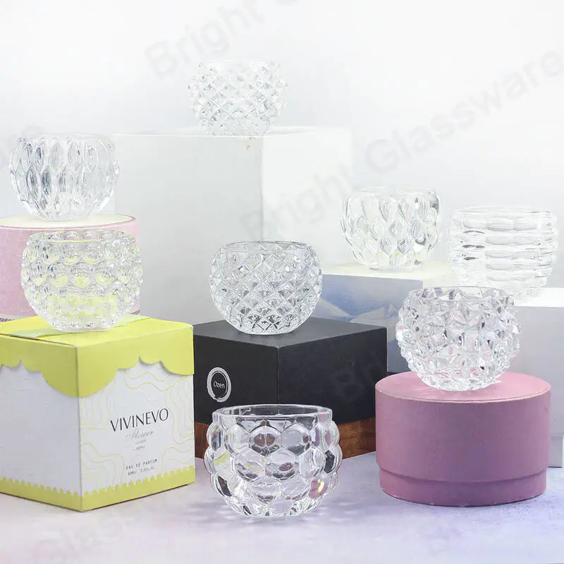 Clear Round Rock Cut Glass Tealight Votive Crystal Candle Holder for Wedding & Home Decoration