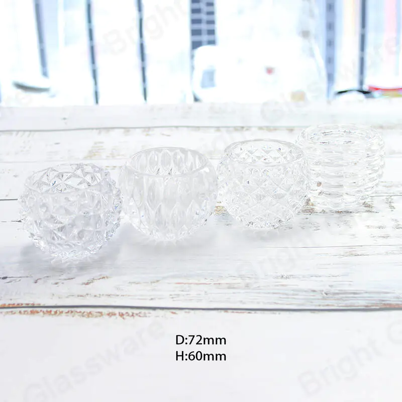 Claro redondo Rock Cut Glass Tealight Votive Crystal Candle Holder para bodas y decoración del hogar