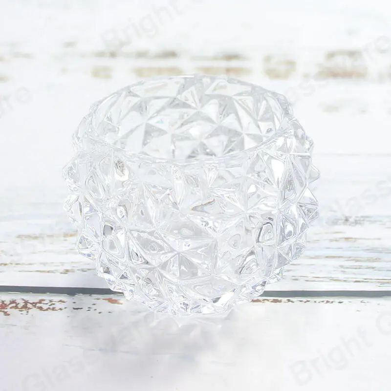 Claro redondo Rock Cut Glass Tealight Votive Crystal Candle Holder para bodas y decoración del hogar