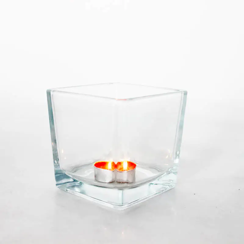 Fábrica al por mayor 560 ml Contenedor de velas transparente cuadrado cuadrado frascos de velas de vidrio para la decoración del hogar