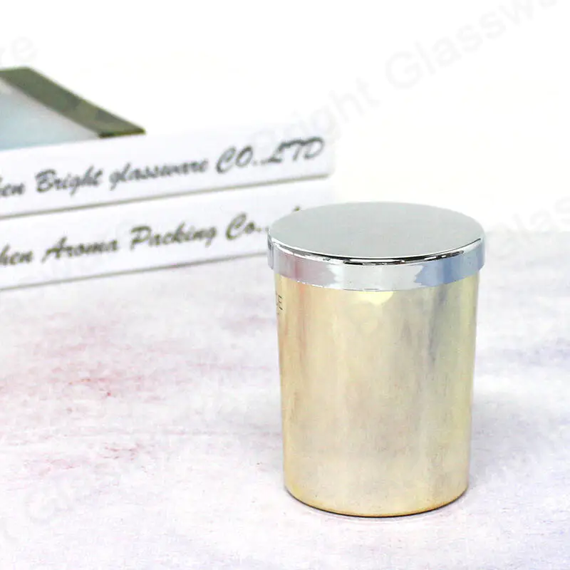 Proveedor de China al por mayor 75mm 76mm candelabro tarros de vidrio con tapa de metal plateado