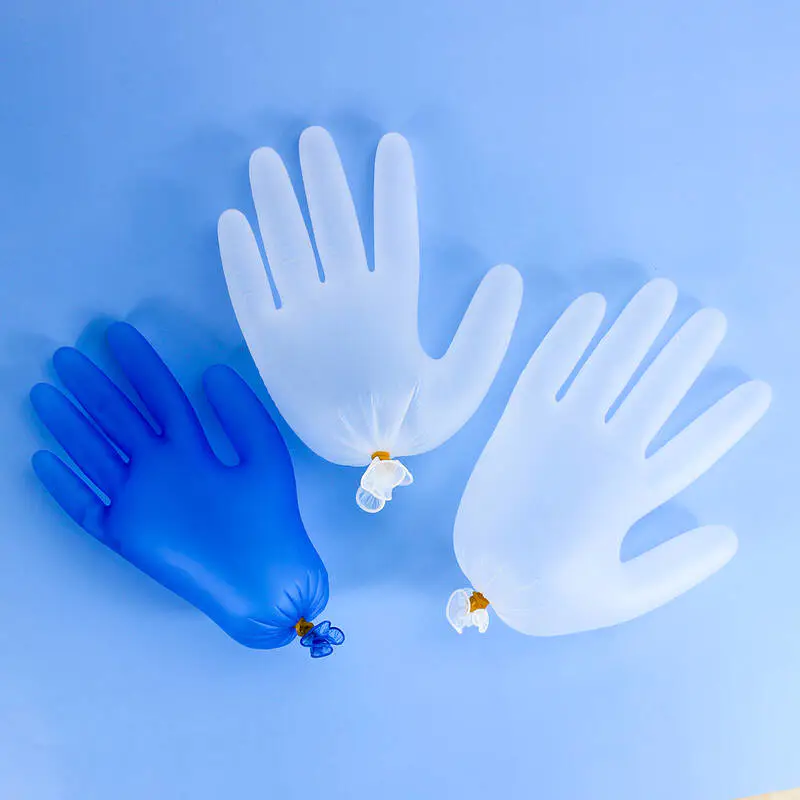 En stock libre de polvo azul/blanco PVC/nitrilo/látex/caucho examinar guantes de vinilo desechables protectores de seguridad