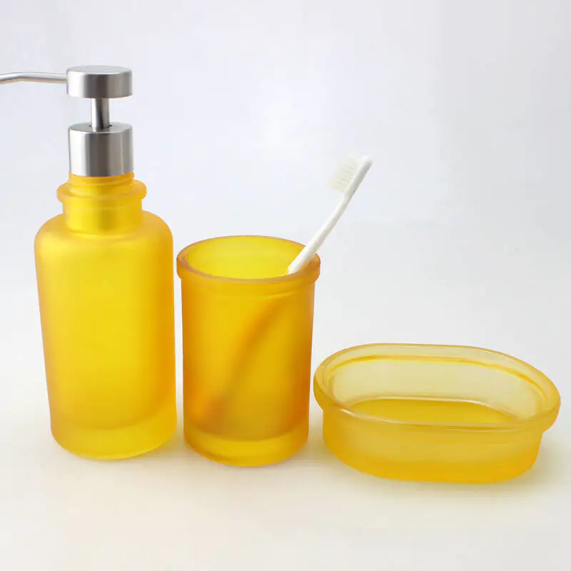 caja de jabón de lujo dispensador de jabón vaso taza cepillo de dientes titular amarillo de vidrio accesorios de baño conjuntos de accesorios