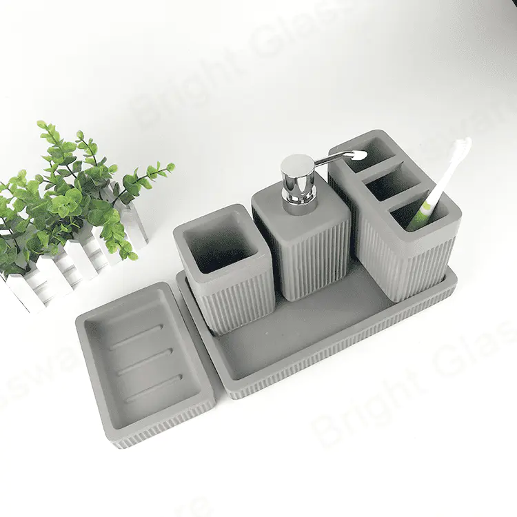 lujo nuevo moderno estilo industrial cemento cemento gris accesorios de baño europeo 5 piezas