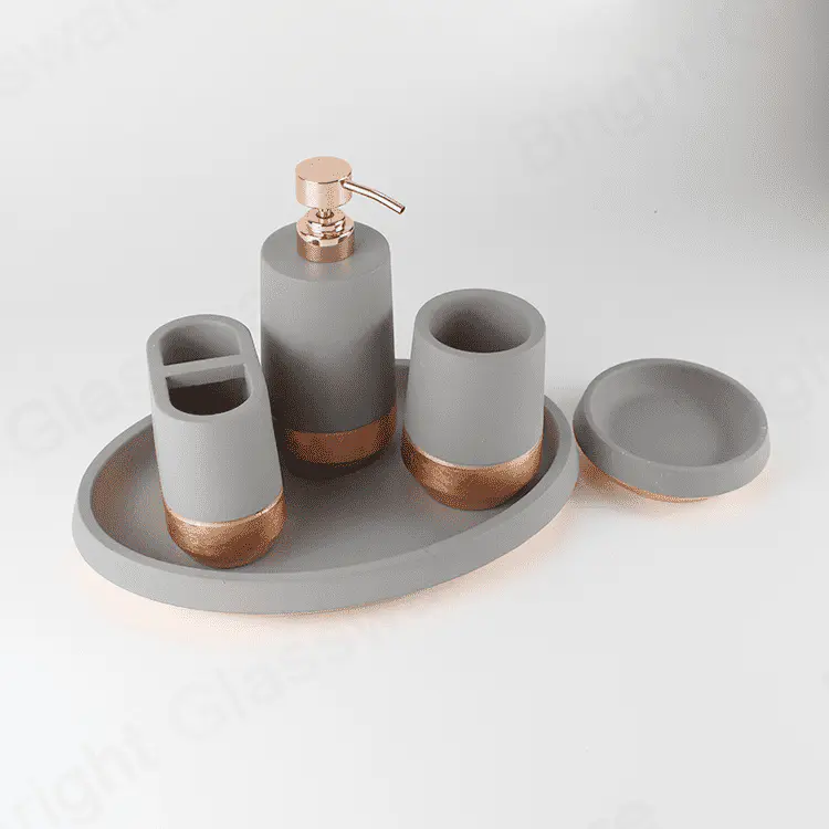 Accesorios de baño de lujo de 5 piezas conjuntos de baño de cemento gris y oro rosa para el hogar o el hotel decorativo
